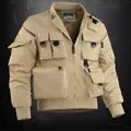 Men's khaki multi-pocket tactical bomber jacket with functional utility design - 6XL / 8809 Khaki