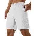 Detailansicht der weißen Waffelstrick-Shorts für Herren mit Seitentasche für Handy - S / Unterteile / Weiß