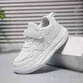 Zapatillas casual blancas para niños con suela gruesa y cierre de velcro ajustable - 27 / Blanco Cuero