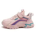 Stylish pink lightweight running sneakers for girls with velcro strap and teal accents - Pink