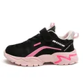 Stylish girls black and pink lightweight running sneakers with durable velcro strap closure - Magenta
