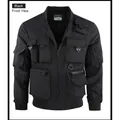 Schwarze Techwear-Bomberjacke für Herren mit vielen Funktionstaschen und taktischem Design - Schwarz