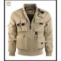 Herren Khaki taktische Bomberjacke mit Multi-Taschen-Design, funktioneller Utility-Stil. - Khaki