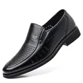 Mocasines clásicos de cuero negro transpirable para hombre para ocasiones de negocios - Negro Calado