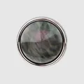 Élégant bouton en nacre noire haut de gamme avec un bord en métal argenté poli - 11,0 mm / Gris