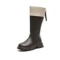Children's two-tone knight boots in brown and beige with back zipper for girls - 27 / Brown