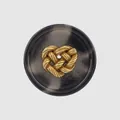 Premium resin suit button featuring a detailed golden heart-shaped knot center decoration - 25.0mm (40L) / Black and Gray