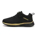 Boys black mesh sneakers with gold accents and velcro strap detail - Black & Gold