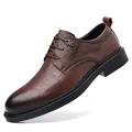 Chaussures habillées en cuir marron gaufré pour hommes pour le bureau et mariages - Marron
