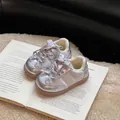 Chaussures GAT argentées pour enfants avec semelles souples et doublure en peluche - Pointure 16 (Longueur Intérieure 12,0 cm) / Style Doublé Polaire / Argent