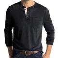 Slim fit men's long-sleeve Henley shirt in charcoal grey with chest pocket detail. - S / Tops / Dark Gray