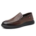 Mocassini slip-on in pelle traforata marrone da uomo, design traspirante - Tan Traforato