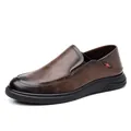 Scarpe casual da uomo in pelle marrone senza lacci con suola in gomma morbida nera - Marrone Quattro Stagioni