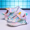 Bunte, atmungsaktive Mädchen-Sneaker mit rosa Mesh, blauen Akzenten und Klettverschluss - 27 / Rosa Leder