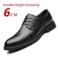 Eleganti scarpe stringate maschili in pelle goffrata nera con rialzo invisibile di 6 cm - 37 / Nero con Rialzo