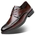 Eleganti scarpe da lavoro marrone scuro da uomo con lacci per matrimoni formali. - 38 / Marrone (Aumento Altezza)