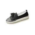 Stylish women's platform loafers with rhinestone tassels and thick white sole - Black