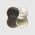 Macro view of four circular mother-of-pearl shell buttons with natural iridescent luster. - Size 28L (18.0MM) / Black