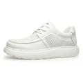Zapatillas casual de cuero blanco para hombre con suela gruesa y diseño perforado - 38 / Blanco Perforado