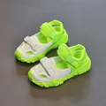Breathable neon green and white mesh children's sports sandals with velcro straps - Size 23 (Length 15.0) / Green