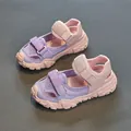 Summer breathable purple and pink mesh kids sports sandals with easy velcro straps - Size 23 (Inner Length approx 15.0cm) / Pink