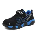 Lightweight breathable boys mesh sneakers in black and blue colorway with velcro strap - Sapphire Blue