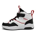 Sneaker alta per bambini in pelle bianca e nera con accenti rossi - 31 / Nero rosso