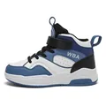 Sneakers alte blu e bianche per bambini con cinturino in velcro e tomaia in pelle - 31 / Blu nero