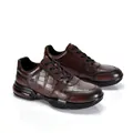 Detailed view of men's dark brown crocodile embossed leather sneakers with air cushion - 38 / Dark Brown