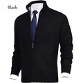 Classic black men's stand collar knit cardigan sweater jacket with full zip closure - M / Tops / Black