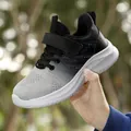 Scarpe da corsa leggere per bambini con sfumatura nera e grigia e chiusura a strappo - Bianco e nero