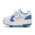 Chaussures à roulettes double roue pour enfants bleu et blanc, baskets de skate mode - 31 / Bleu