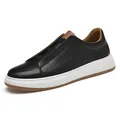 Mocasines de cuero negro premium para hombre con suela blanca y diseño sin cordones - 38 / Sin Cordones (2370) / Negro (2370)