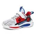 Lightweight boys breathable mesh basketball shoes in red white and blue for 6-12 years - 30 / White Blue