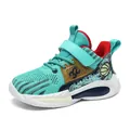 Boys' teal breathable mesh basketball shoes with velcro strap and basketball logo detail - 30 / Green