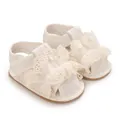 Detailweergave van witte babysandalen voor meisjes met kant en antislip rubberen zool - D-132B Kantafwerking