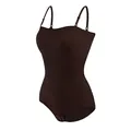 Dark brown ribbed bodysuit shapewear for women featuring adjustable spaghetti straps - S / Dresses / Coffee