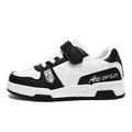 Sneakers da skate nere e bianche per bambini in pelle resistente con chiusura a velcro - Bianco e nero