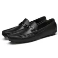 Elegant black men's leather loafers with 6cm hidden height and crocodile pattern - 36 / Height Increasing Style (2216) / Black