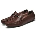 Men's brown embossed leather loafers with 6cm height increase and metal bit detail. - 36 / Height Increasing Style (2216) / Tan