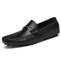 Elegant black croc-embossed leather loafers with 6cm hidden heel for men - 36 / Flat Style (2216) / Black
