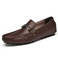 Classic brown croc-embossed leather loafers for men with stylish metal buckle detail - 36 / Flat Style (2216) / Tan