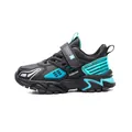Chaussures de course légères noir et cyan pour garçons avec velcro et semelle souple - Bleu Noir