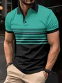 Men's turquoise and black striped polo shirt for daily casual summer sportswear - Emerald Green