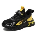Chaussures de sport légères noir et jaune pour garçons avec bande velcro et semelle souple - Double Filet Noir Jaune