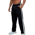 Men's loose sports trousers with white side stripes and straight leg fit in black color - S / Black