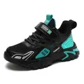 Chaussures de course légères pour garçons en noir et bleu sarcelle avec maille respirante et sangle - Noir Vert Double Maille