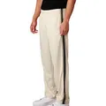 Men's loose-fit straight-leg casual sports pants with black side stripes in cream - S / Apricot