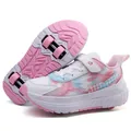 Children's 4-wheel roller shoes in pink and white color with breathable mesh upper - 28 / Pink