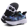 Kids' breathable mesh four-wheel roller shoes with detachable wheels for boys and girls ages 6-12 - 28 / Black Blue